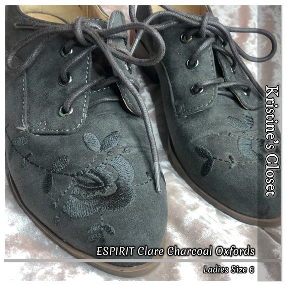 ESPIRIT Clara Charcoal Oxfords - Ladies Size 6 - Picture 2 of 10